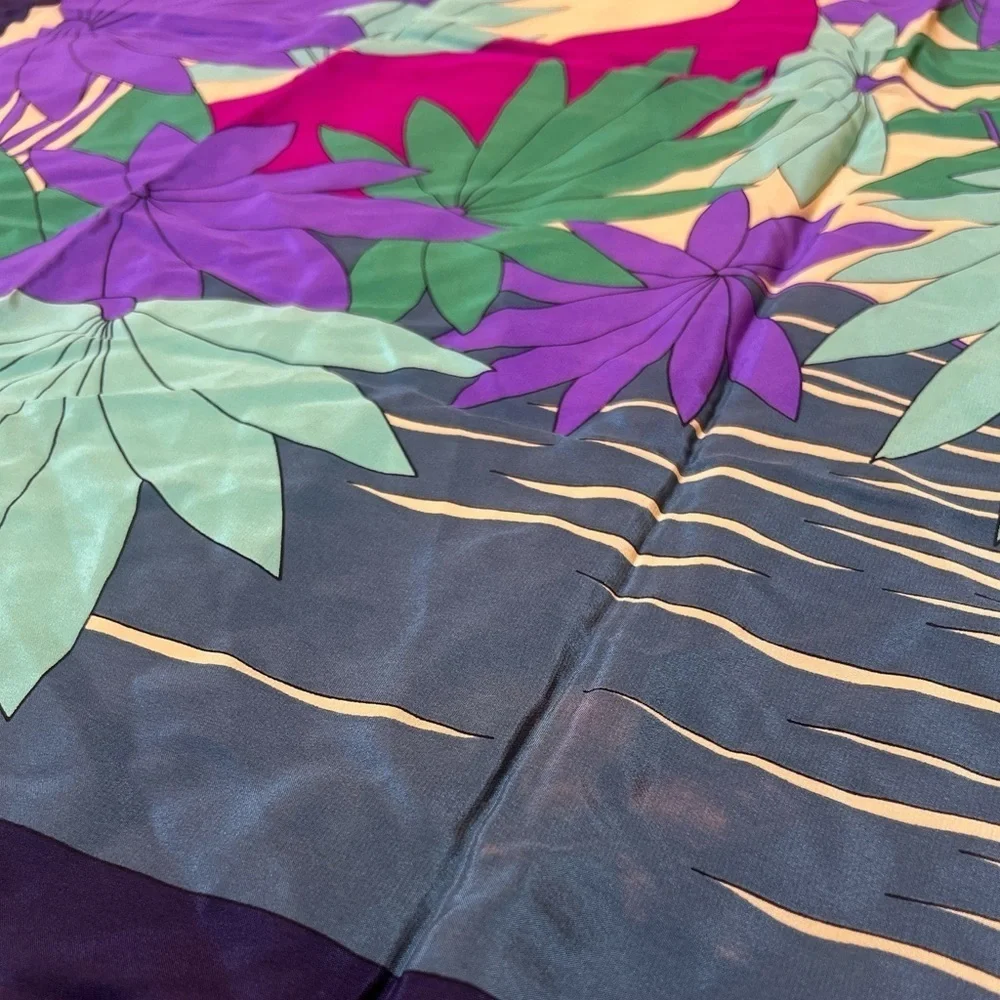 Vintage Grès Paris 100% Silk Scarf Tropical Bird Jungle Print Square